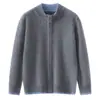 Cardigan de Cashmere Masculino e Infantil com Gola Alta, Blocos de Cor e Zíper Casaco de Cashmere Infantil para Crianças de Média e Maior Idade Top de Tricô Quente