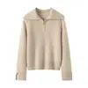 Estilo perezoso suéter de cachemira grueso con media cremallera estilo LP mismo para mujer otoño invierno cuello solapa tejido holgado cálido suéter capa base