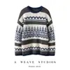 Suéter de Cachemira Europeo y Americano 2026 Otoño e Invierno Nuevo Estilo Holgado Estilo Perezoso Tejido de Punto Jacquard de Color de Contraste