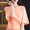 Algodão mercerizado com sensação de gelo, manga curta, verão, fino, cor sólida, básico, solto, plus size, modelador, gola redonda, top base para mulheres
