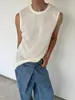 Chaleco de Punto con Calados de Malla y Borde Enrollado para Hombre, Verano de Alta Gama Holgado Estilo Coreano Casual Estilo Perezoso Camiseta sin Mangas