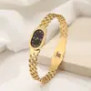 Pulsera de Acero Titanio con Hebilla de Herradura Hueca de Oro 18K para Mujer, Diseño de Reloj con Hebilla de Cinturón, Acero Inoxidable Turquesa, En Stock para Venta al por Mayor