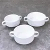 Simples Criativo Estilo Ocidental Puro Branco Dupla Orelha Tigela de Sopa Xícara de Sopa Tigela de Copo de Sopa Assando Talheres de Cerâmica Tigela de Mingau de Café da Manhã Tigela de Sobremesa