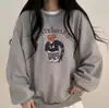 Moletom Redondo Estampado Cartoon Retro Americano para Mulheres no Outono e Inverno Novo Design Versátil Preguiçoso Jaqueta de Veludo Top
