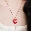 Colar Pingente Coração Vermelho Esmaltado Estilo Tweed Estéreo, Fashion, High-End, Luxo Acessível, Corrente para Clavícula, Colar Versátil