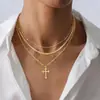 Moda Cruzada Europeia e Americana Versátil Corrente de Clavícula Leve de Luxo Cruzada para Mulheres, Corrente de Clavícula Camada Múltipla Única e Estilosa