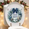 Cubierta de asiento de inodoro con temática de hielo y nieve azul y blanca premium, pegatina decorativa autoadhesiva para baño e inodoro