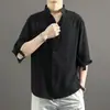 Camisa de Linho de Manga Curta Masculina Verão Combinação Total Estilo Chinês Camisa Masculina Solta Jaqueta Masculina Algodão Linho Top Casual