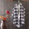 Roupa de Proteção Solar Primavera e Outono Camisa Xadrez Feminina Jaqueta de Manga Longa Solta Estudante Preto e Branco Comprimento Médio Tamanho Grande Design de Camisa