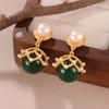 Pendientes vintage de la época medieval, de otoño e invierno, con perlas de piedra natural, diseño de borlas, estilo retro, estilo corte geométrico.