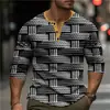 Camisa Henley de Manga Larga para Hombre con Estampado a Cuadros Colorido 3D Hip Hop Tendencia Streetwear Primavera Otoño Top Casual Abotonado