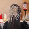 2026 Novo Prendedor de Cabelo de Pena Outono e Inverno Novo Prendedor de Tubarão de Pena de Avestruz Preta com Letras de Strass Grande Grampo de Cabelo Acessório de Cabelo