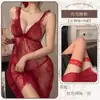 Conjunto Sexy de Camisola para Dormir Lobe para Mujer, Uniforme Sexy de Encaje Transparente, Atractivo Vestido Largo con Abertura, Atuendo para Busto Pequeño