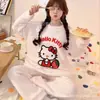 Corea2025 Otoño e Invierno Pijama de Terciopelo Coral para Niñas Cuadros Gato de Dibujos Animados Chica Suave Engrosado Cálido Ropa para el Hogar