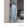 Calça jeans masculina, coleção primavera/verão, estilo retro americano, caimento oversized, perna larga, corte reto, comprimento total, moda high-street, marca da moda, dad jeans
