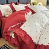 2026 Nuevo Juego de Ropa de Cama Grande Estilo Francés de Algodón Esponjoso de Gasa de Doble Capa de Alto Peso con Encaje Grande - Juego de Cuatro Piezas