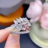 Anel de Prata de Lei S925 com Pedra Colorida Cultivada em Laboratório Cor Alexander Design de Nicho da Moda Coração 6mm