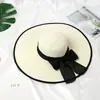 Elegante Sombrero de Sol Plegable de Ala Ancha para Mujer, Sombrero de Paja para Vacaciones en la Costa, Sombrilla de Cúpula con Lazo, Sombrero de Playa