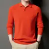 Suéter de punto para hombre, cuello polo, cálido, manga larga, color liso, versátil, discreto, para uso casual o de negocios, camisa base de punto, ropa para hombre