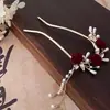 Hanhan Zhaiwu Estilo Antigo Rosa Franja Contas Presilha de Cabelo em U Adorno de Cabeça Retrô Presilha de Cabelo Presilha Novo Chinoiserie