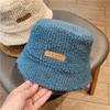 Temperamento ~ sombrero de pescador de felpa de cuero para mujer otoño e invierno ala corta que cubre la cara sombrero de cubo estilo japonés Net Red sombrero de cuenca cálido