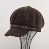 Boina octogonal estilo japonês para mulheres, outono e inverno, design retrô único com pequena fivela de couro, casual e versátil, moderno, chapéu que afina o rosto