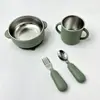 Louças para Mães e Bebês, Tigela Antivazamento para Bebê, Copo com Duas Alças, Parede Interna de Aço Inoxidável 304, Revestimento Externo de Silicone, Louças para Alimentação Infantil