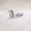 Brinco de Clipe Zircônia Azul Klein, Estilo Old Money Vintage Masculino Retrô Totalmente Cravejado em Pedras Não Perfurante, Fashion e Tendência