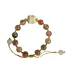Pulseira Trançada Personalizada em Cristal de Cabelo Colorido Natural, Pingente Esculpido de Besta Auspiciosa, Pulseira Estilo Chinês Multi-Tesouro Atrai-Fortuna