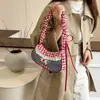 Lindo Bolso de Hombro de Mezclilla a Cuadros Rojos - Bolso Hobo Kawaii con Adorno de Encaje y Detalle de Botón de Cereza para Mujeres y Niñas