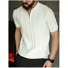 Camisa Polo Listrada de Manga Curta Estilo Old Money para Homens, Camisa Fina de Tricô de Seda de Gelo para o Verão com Gola Reversível, Top de Corte Ajustado