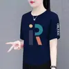 Stock de Liquidación de Comercio Exterior Transfronterizo Camiseta de Comercio Exterior Moda Femenina Casual Talla Grande para Mediana Edad Adelgazante Manga Corta Cubre Vientre Top Delgado para Madre