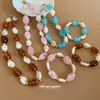 Transfronterizo Europeo y Americano~Conjunto de Pulsera y Collar Oval Geométrico de Acrílico, Diseño de Estilo Perezoso Retro, Joyería de Nicho