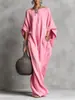 Moda Femenina Europea y Americana Transfronteriza de Verano 2026 Color Sólido Cuello Barco Mangas Murciélago Holgado Vestido Kaftán