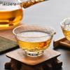 Taza de té con patrón de ojo de martillo y borde dorado de vidrio de estilo japonés al por mayor de fábrica, taza de té con fragancia, taza de té de vidrio, juego de té de kung fu, taza de té