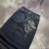 Tendencia Callejera Americana Transfronteriza Estampado de Calavera Jeans Azules para Hombre High Street Nicho Personalizados Pantalones de Pierna Ancha