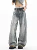 Jeans curvos de patrón de bambú lavado de alta calle americana para hombres y mujeres, pantalones casuales de silueta retro desgastada holgada de moda para otoño