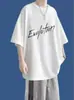Camiseta de Manga Corta de Algodón Puro para Hombre de Verano, Estilo Harajuku Hong Kong Ins, Cuello Redondo Japonés, Estampada, Moderna, Holgada, Manga de Tres Cuartos
