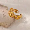 Anillo abierto de acero inoxidable estilo ins transfronterizo Europa y Estados Unidos para mujer, anillo geométrico irregular exagerado retro de oro de 18 quilates
