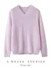 25% seda de morera, 75% cachemir, suéter de cuello en V, tejido de punto pullover holgado para mujer otoño/invierno, capa base versátil