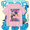 Kpop Cazadores de Demonios Cazador de Demonios Reunión Collar Manga Corta Verano Holgado Camiseta para Niños Mayores Top Casual