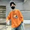 Camiseta de manga comprida para meninos, nova marca da moda outono 2026, top casual versátil de algodão puro infantil para primavera e outono