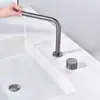 Grifo de Lavabo de Cobre Completo Tipo Split Frío y Caliente Color Gris Pistola para Lavabo de Encimera de Baño con Doble Agujero