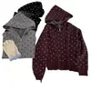 Estilo coreano ~ Suéter de punto fino con lunares y bloques de color, agradable para la piel, con capucha, top corto, doble cremallera, corte holgado, chaqueta adelgazante
