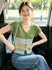 Top de punto a rayas de color block retro estilo francés para mujer, top de verano ajustado con diseño de botones
