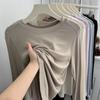 Camiseta Fina de Lã Tencel Macia e Suave com Ombro Direito para Mulheres, Camisa Básica Versátil de Manga Longa, Top Interno de Cor Pura Suave para Outono