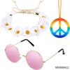 Accesorios de Disfraz Hippie de los años 60 Diadema de Girasol Gafas Redondas y Collar de Cincel de Paz Aretes traje