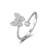 Anillo de mariposa Mori de plata esterlina S925 explosivo transfronterizo para mujer, diseño simple, anillo de apertura de circonita redonda con diamantes ajustable