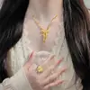Collar con Borla de Lazo de Princesa Escape Lujo Ligero Elegante Nuevo Estilo Chino Cadena Dorada para Clavícula Anillo de Dedo Regalo para Novia