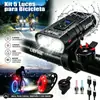 Luz de bicicleta de aleación de aluminio T6, pantalla de potencia, resalta las luces cercanas y altas, luz frontal de carga dual, luz de advertencia para bicicleta de montaña